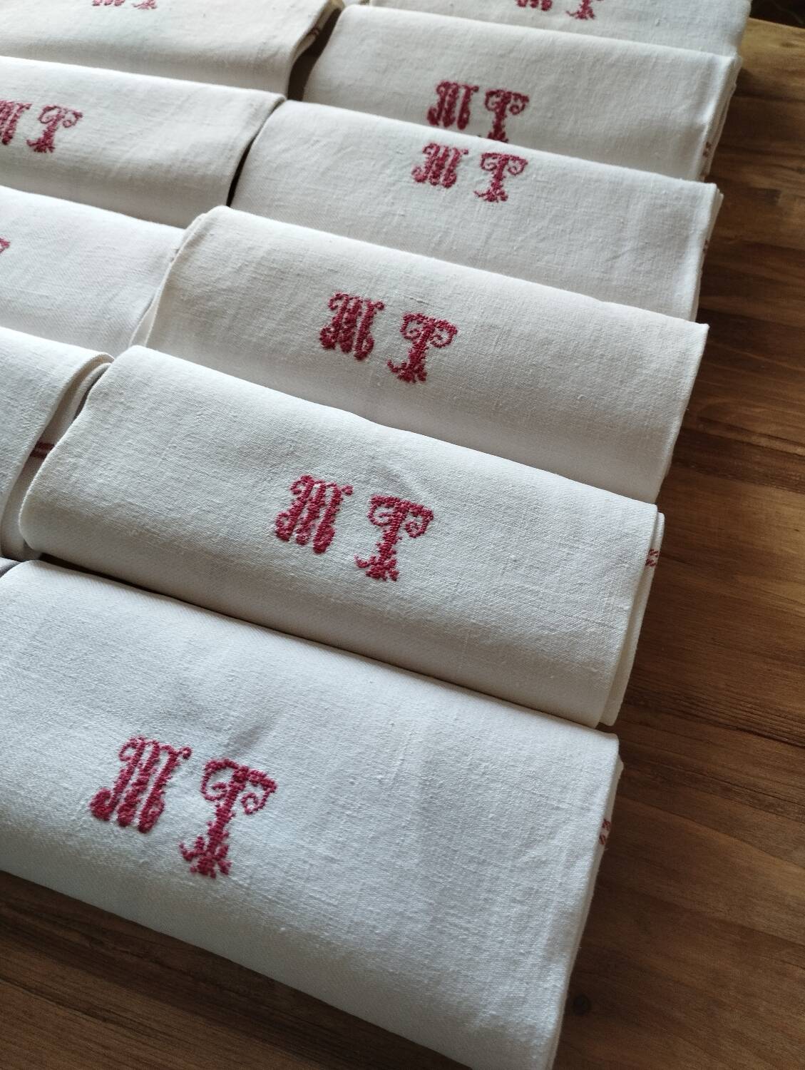 12 old shabby red tea towels monogram towel
