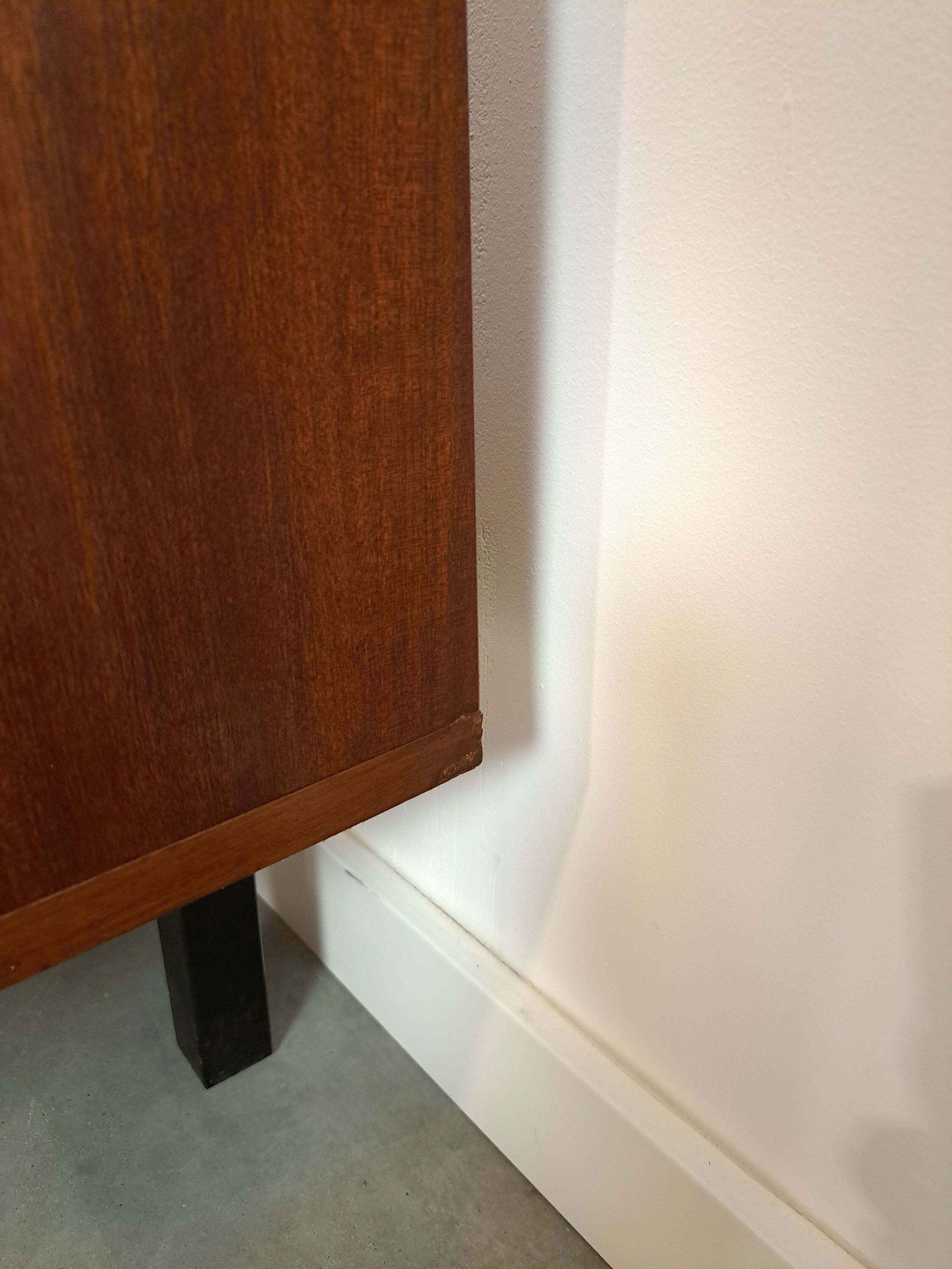 Long dark walnut veneer sideboard, vintage TV cabinet