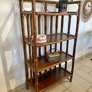 Shelf on rattan and bamboo legs from the 70s