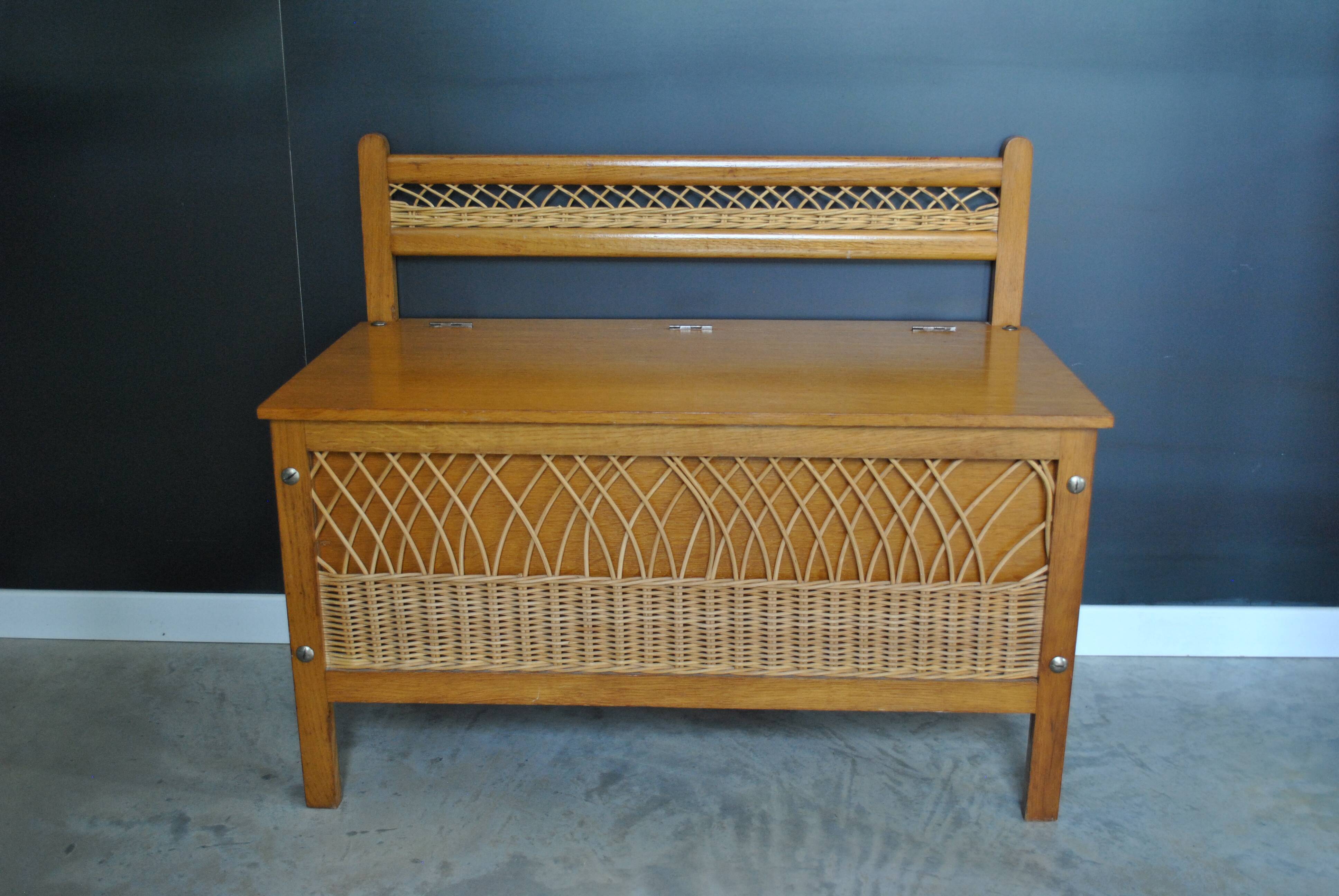 Coffre banc rotin 1960 vintage