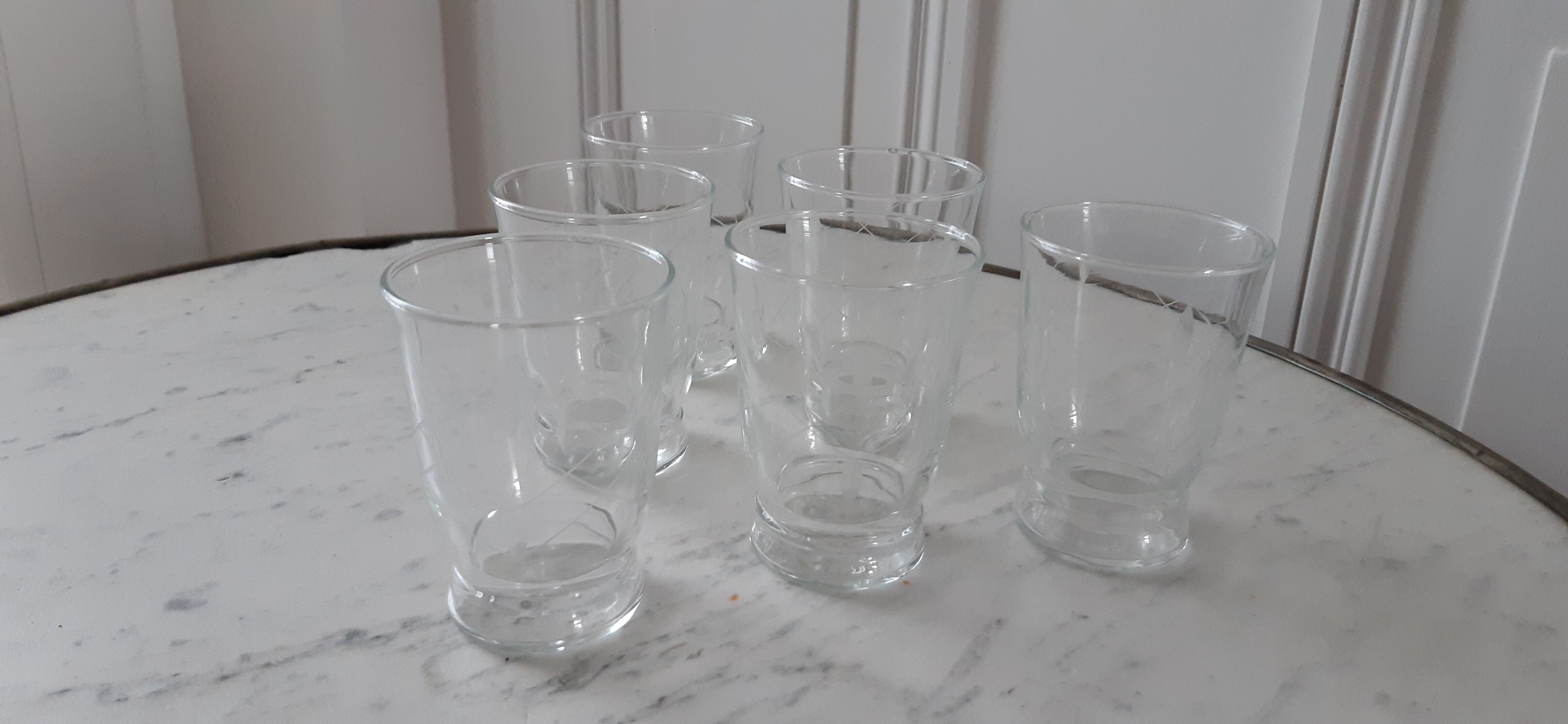 Lot de 6 verres à eau gravés années 50