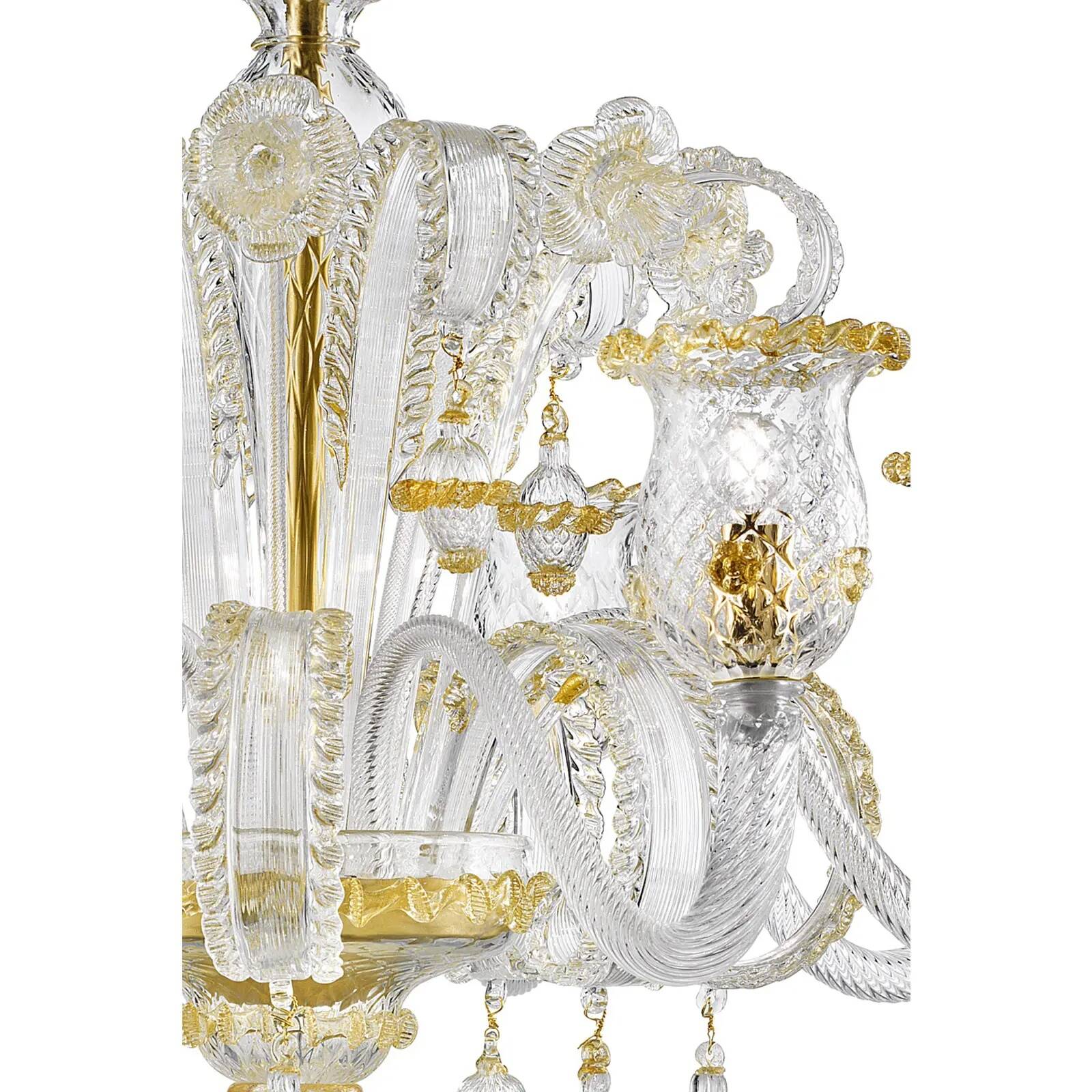 Ornate Murano Glass Rigadin Chandelier with Refined Gold Trimming
