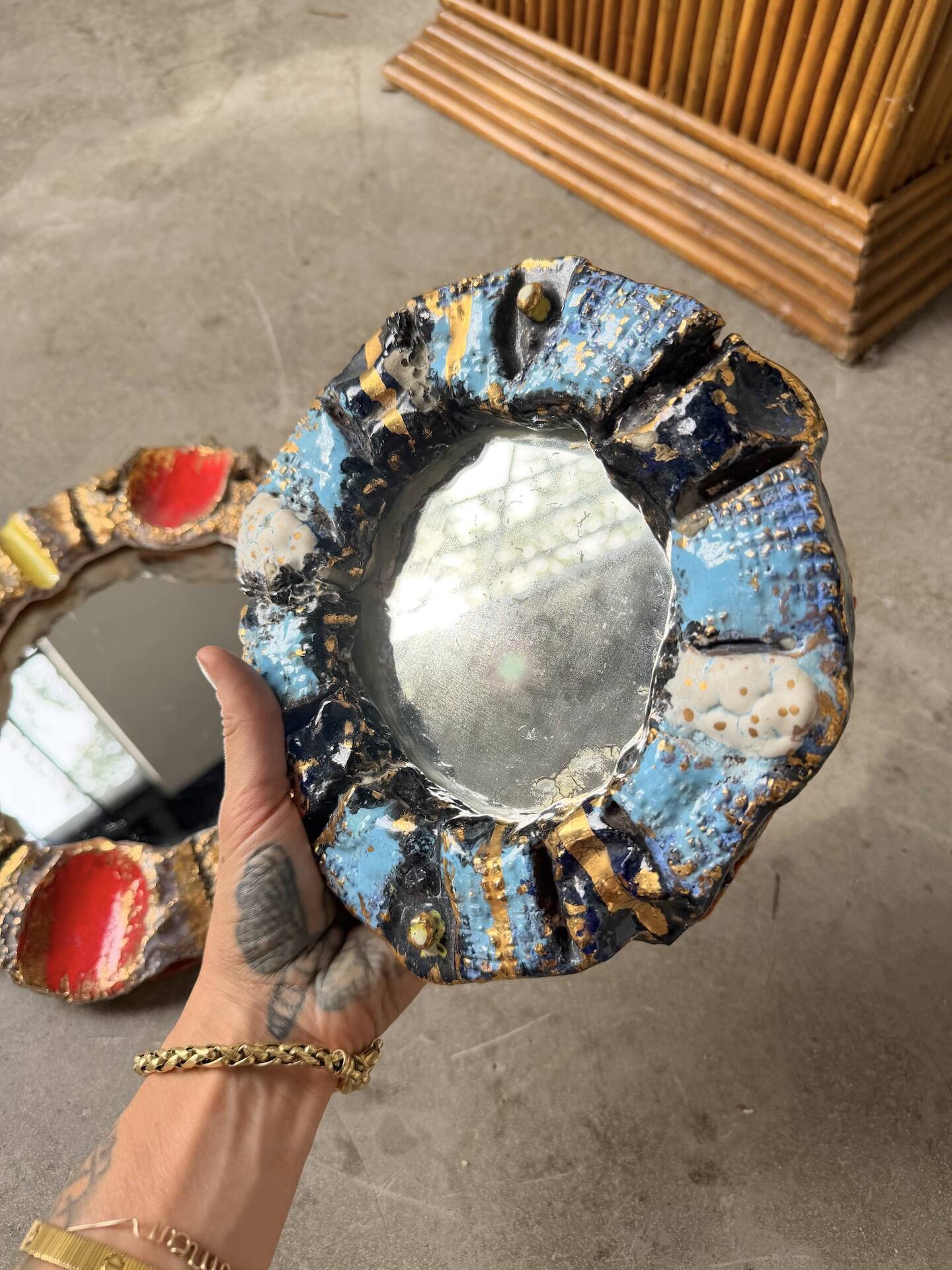 Pair of ceramic mirrors 1950 dlg Mithé