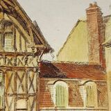 Joigny Old House Porte Saint Jean Colored etching signed Léopold Robin