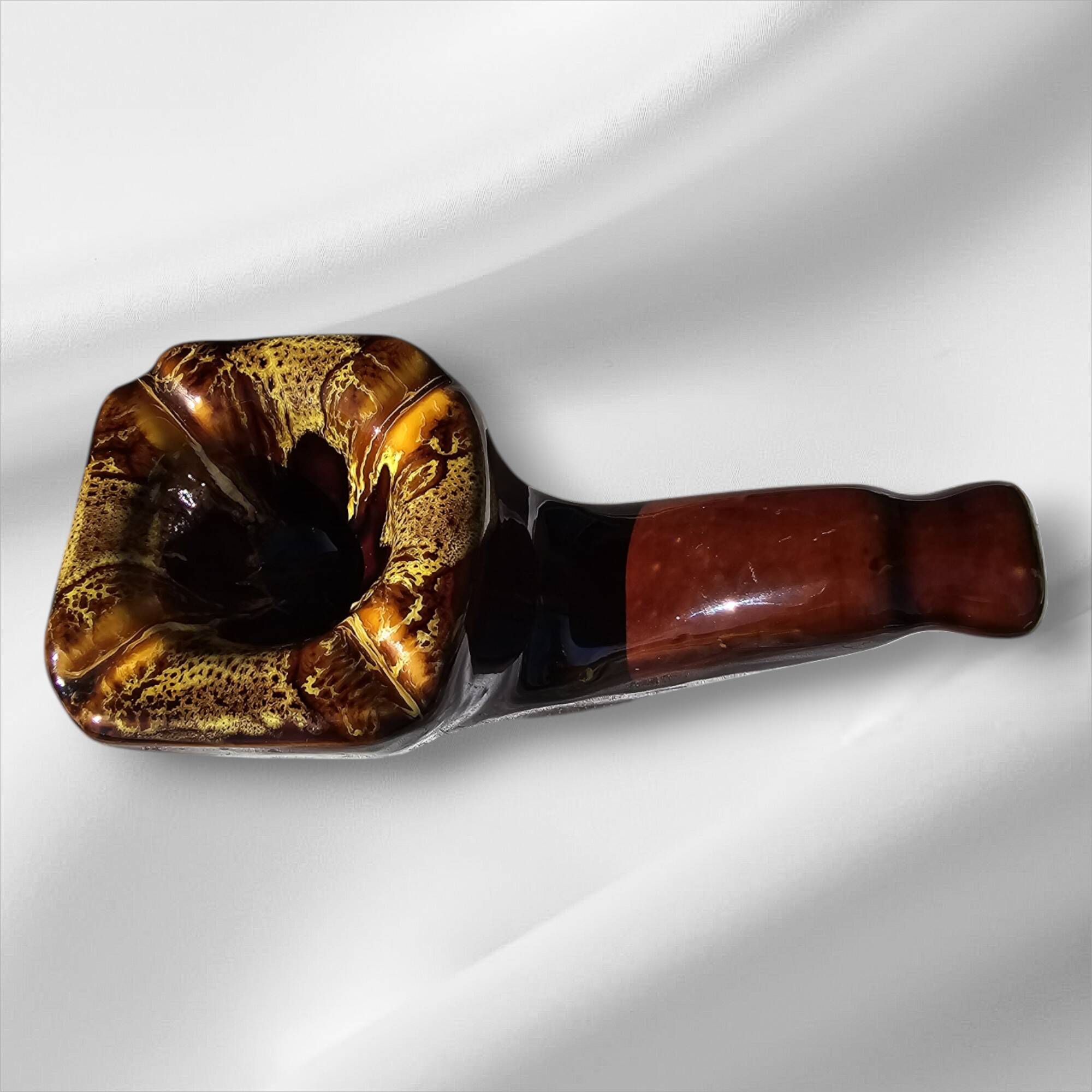 Vallauris majolica ashtray, pipe-shaped ashtray, 1950s