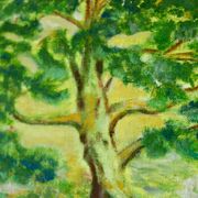 Huile sur panneau vintage originale – « Arbre sur paysage » Jan