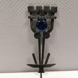 Vintage wall candle holder in wrought iron and hard pressed blue glass.