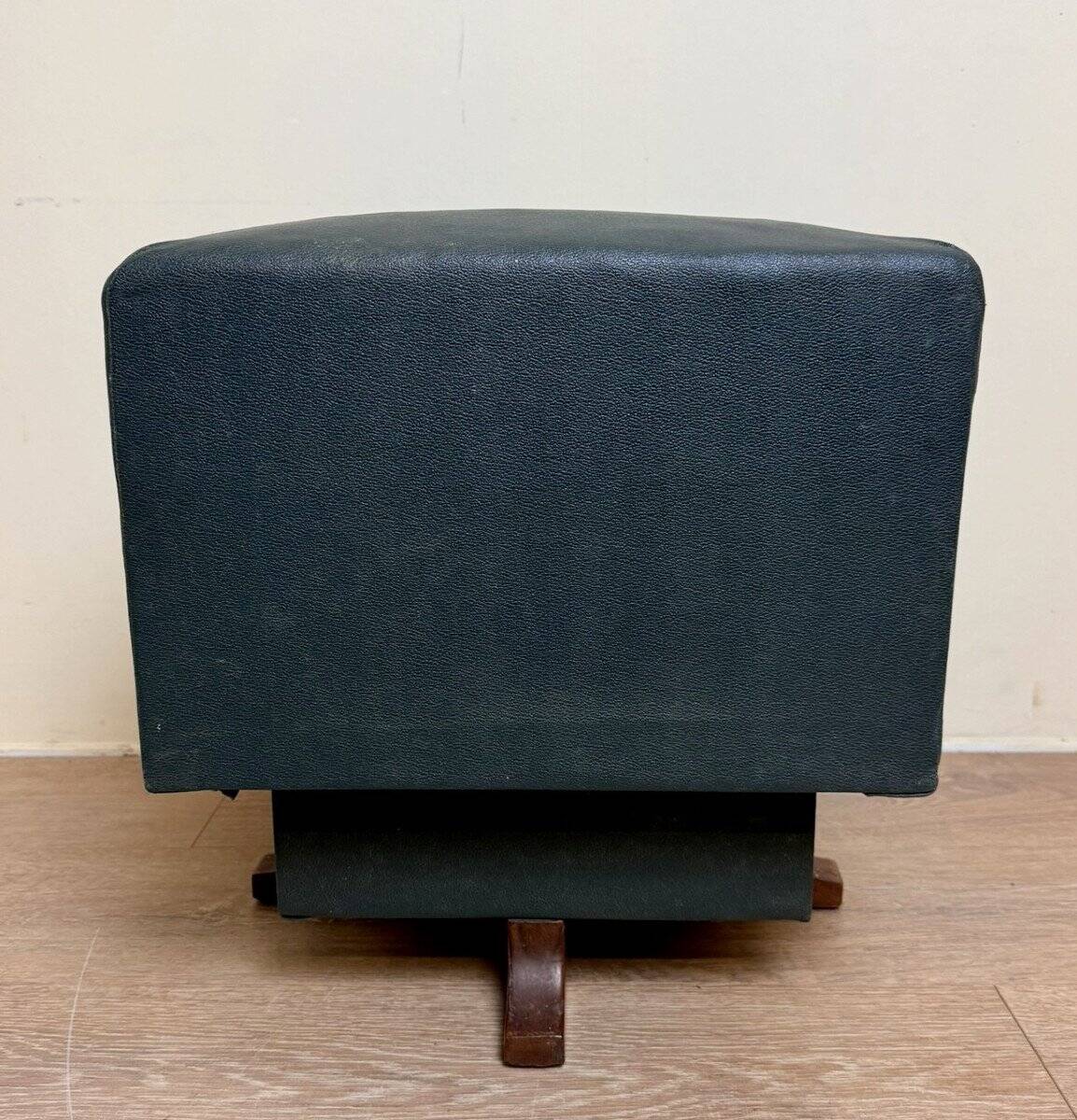 Designer swivel leather stool with teak leg