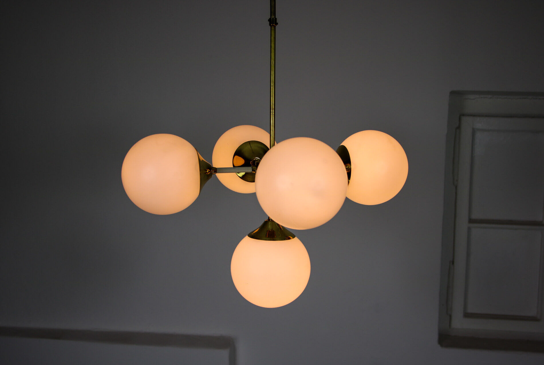 Lustre en laiton à 5 bras du milieu du siècle