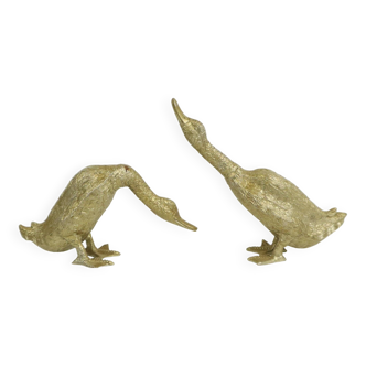 Vintage Pair of Detailed Bronze Ducks France 1940s