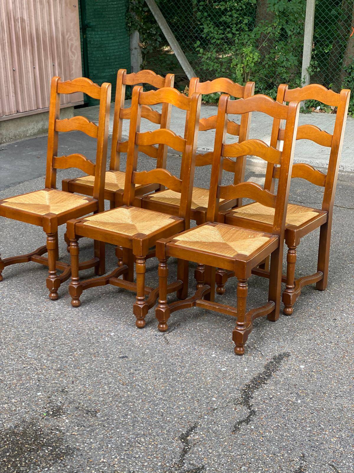 6 chaises à manger paillées dossier haut type ferme