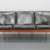 1960s Kai Kristiansen Paper Knife 3-Seater Teak Sofa in Leather , Denmark