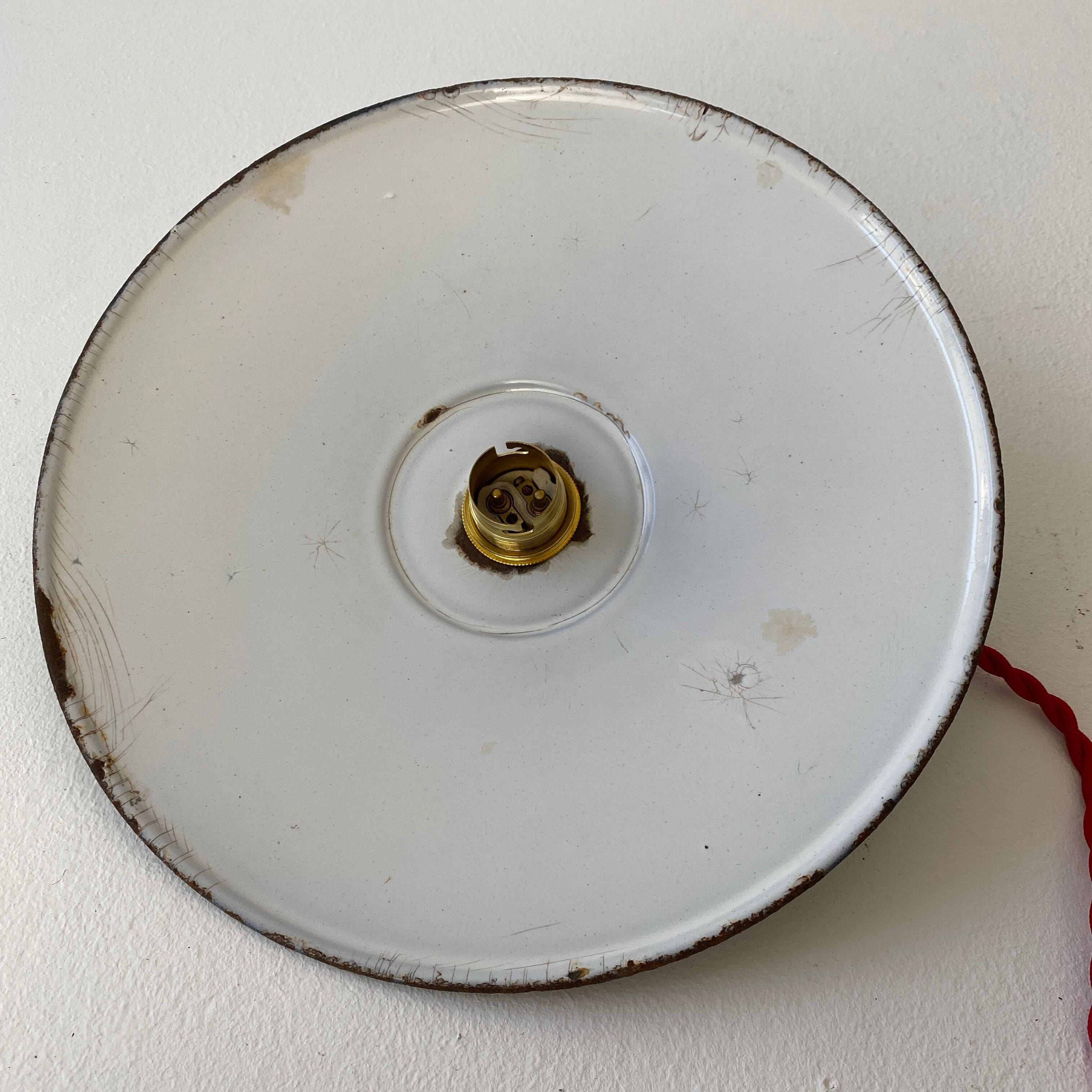 Pair of old green enamelled suspensions