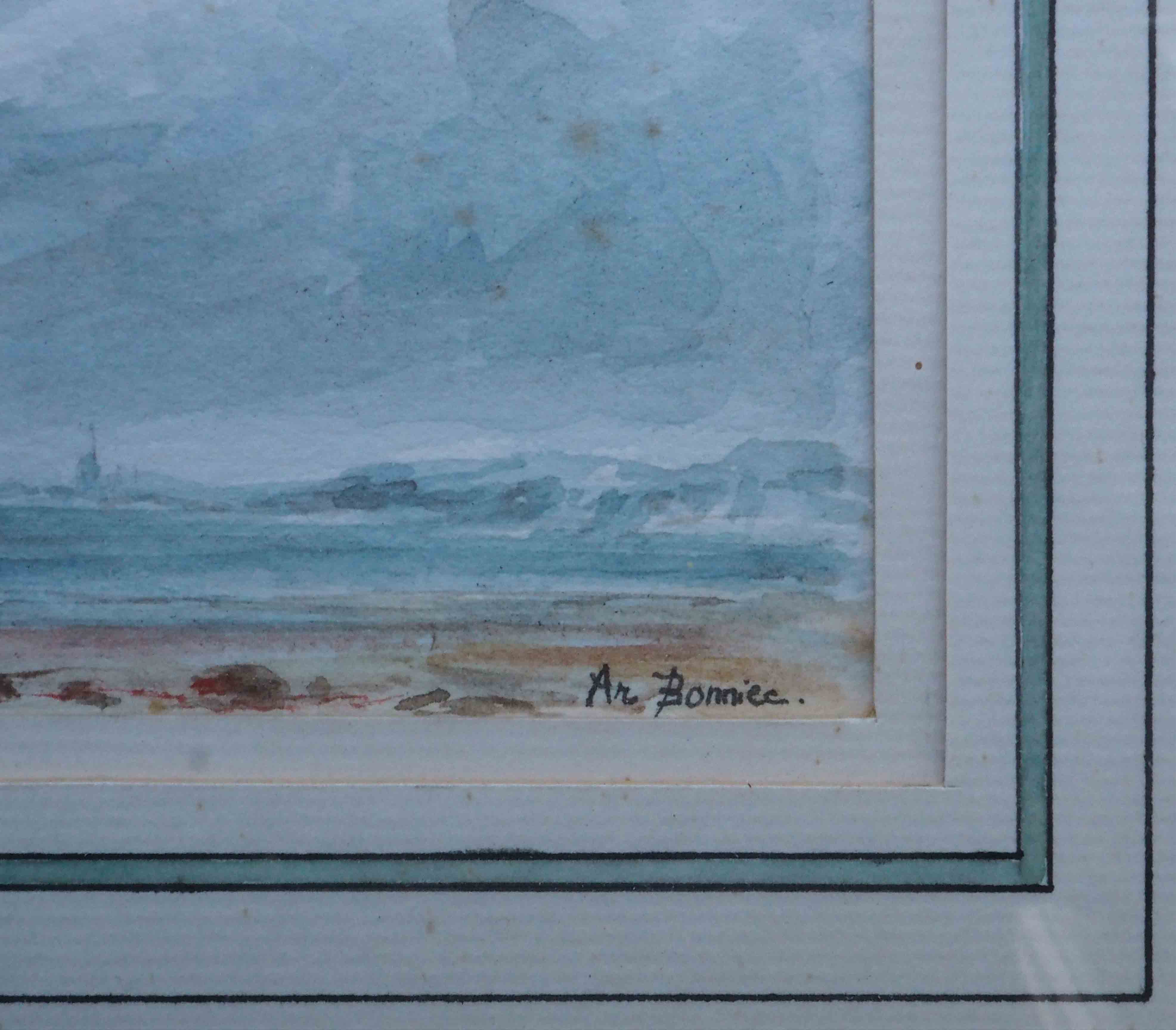 Watercolor painting marine seaside beach signed ar bonniec + frame