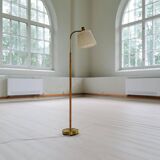 Mid-century brown leather and brass floor lamp, Falkenbergs Belysning, Sweden, 1960s.