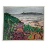 Peinture à l'huile de paysage impressionniste du milieu du XXe siècle signée et encadrée