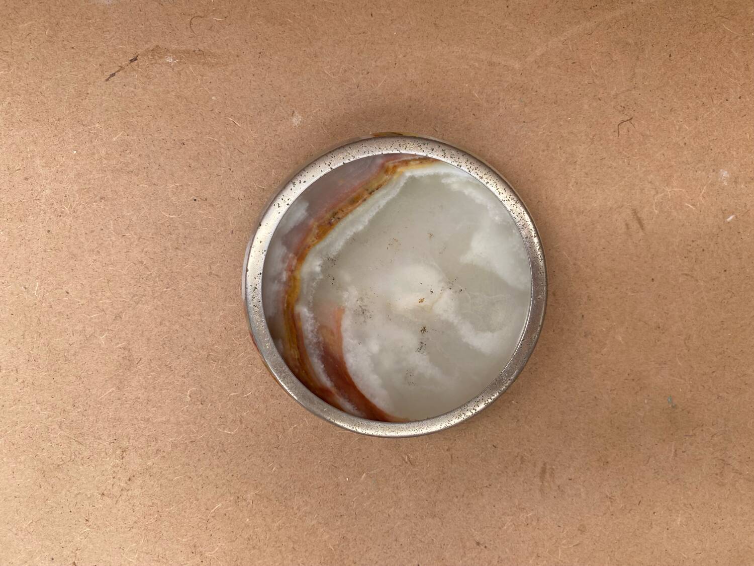 Antique Alabaster Ashtray + Brass Surround Vintage Smoker Accessories #B181