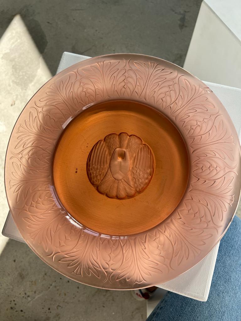 Molded pink glass dish art nouveau patterns D: 31.5cm