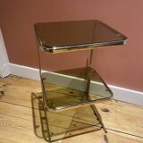 1970 side table with smoked mirror and metal