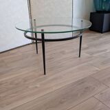 Coffee table attributed to Roger Le Bihan, modernist design in glass and metal.