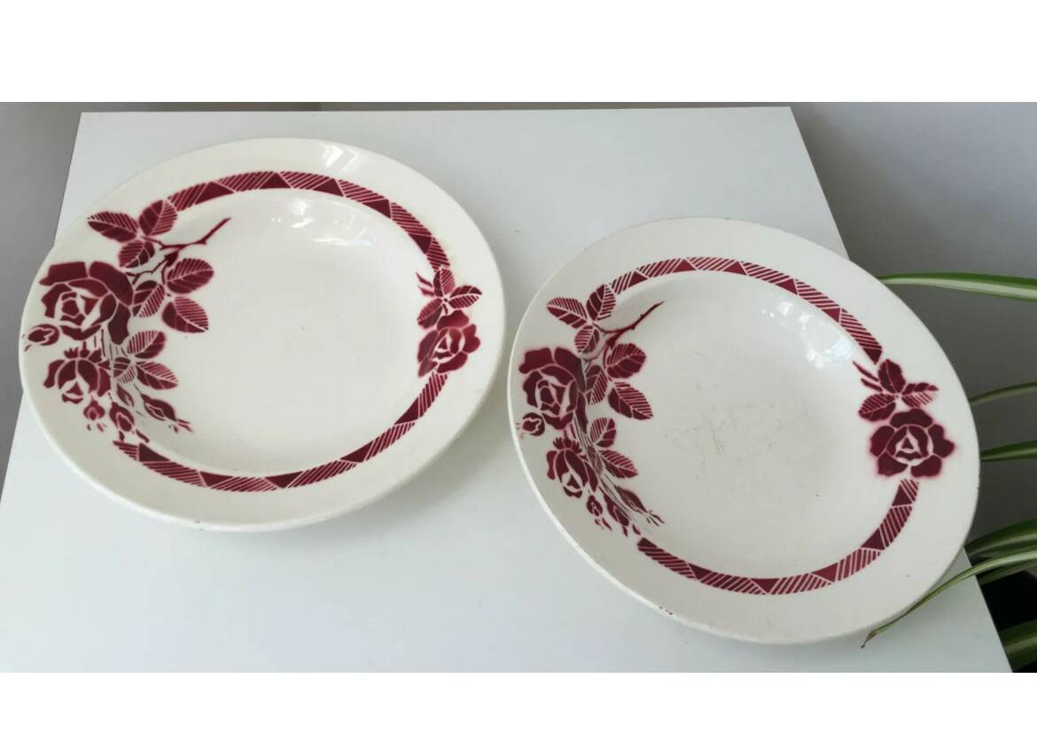 Antique KG Lunéville Roxanne flower soup plates
