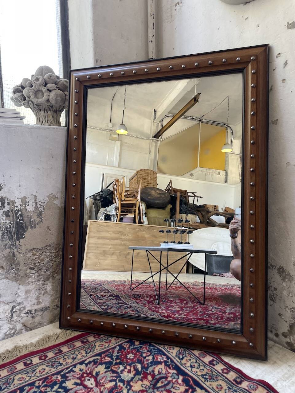 1900 wooden mirror with nails