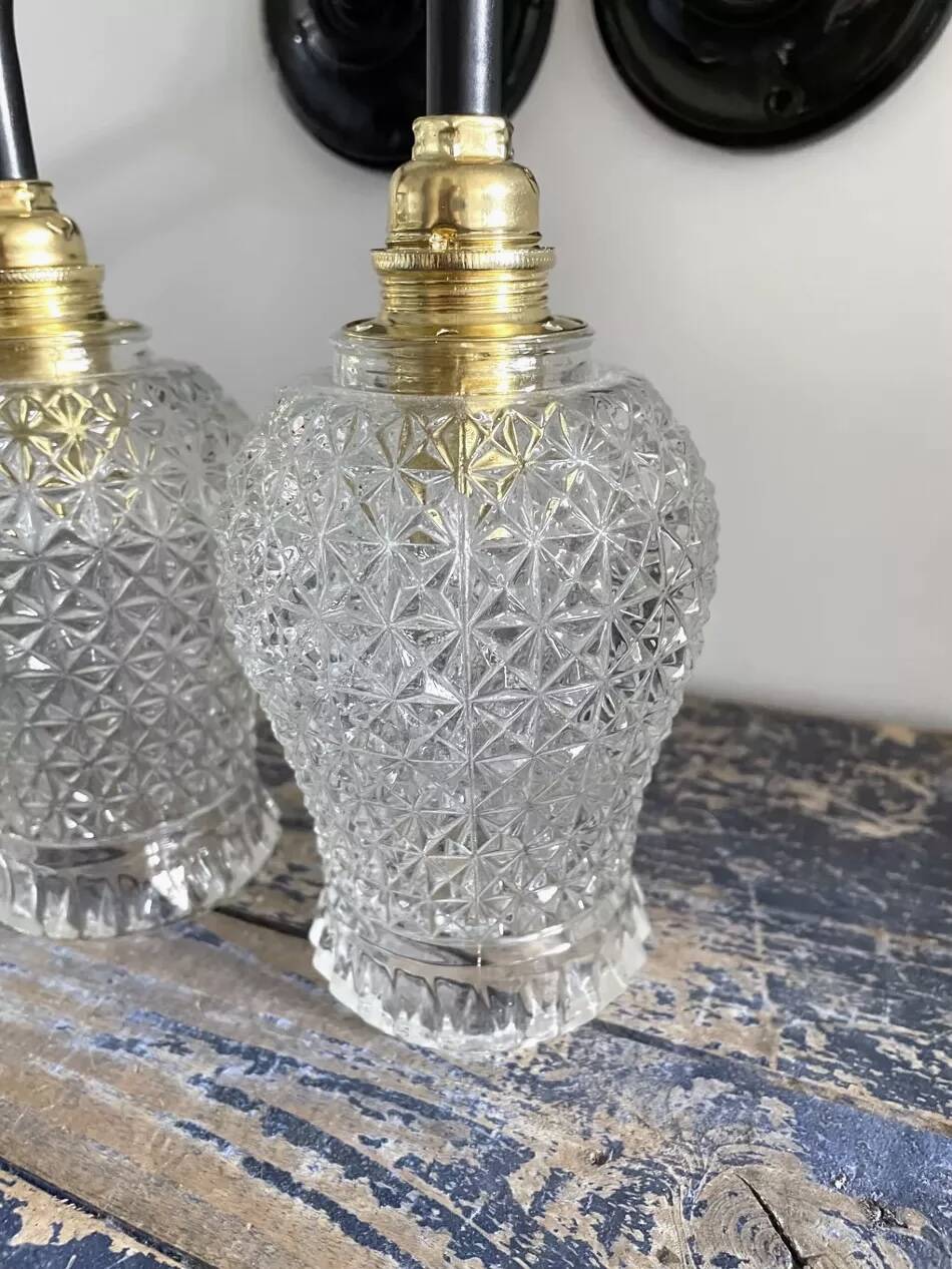 Pair of vintage chiseled glass sconces