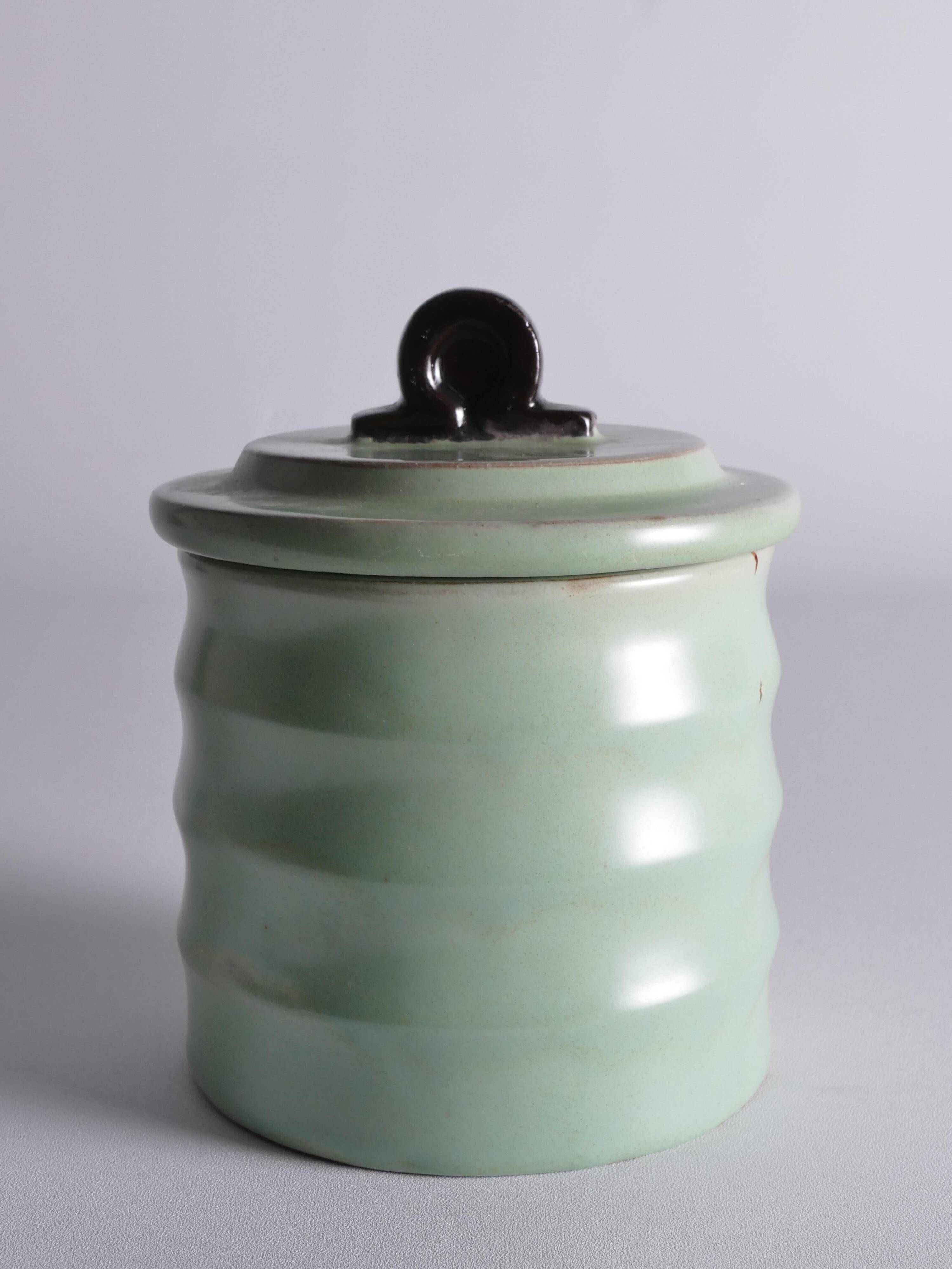 Art Deco Celadon Glazed Lidded Jar by Einar Luterkort for Upsala‑Ekeby, 1930s