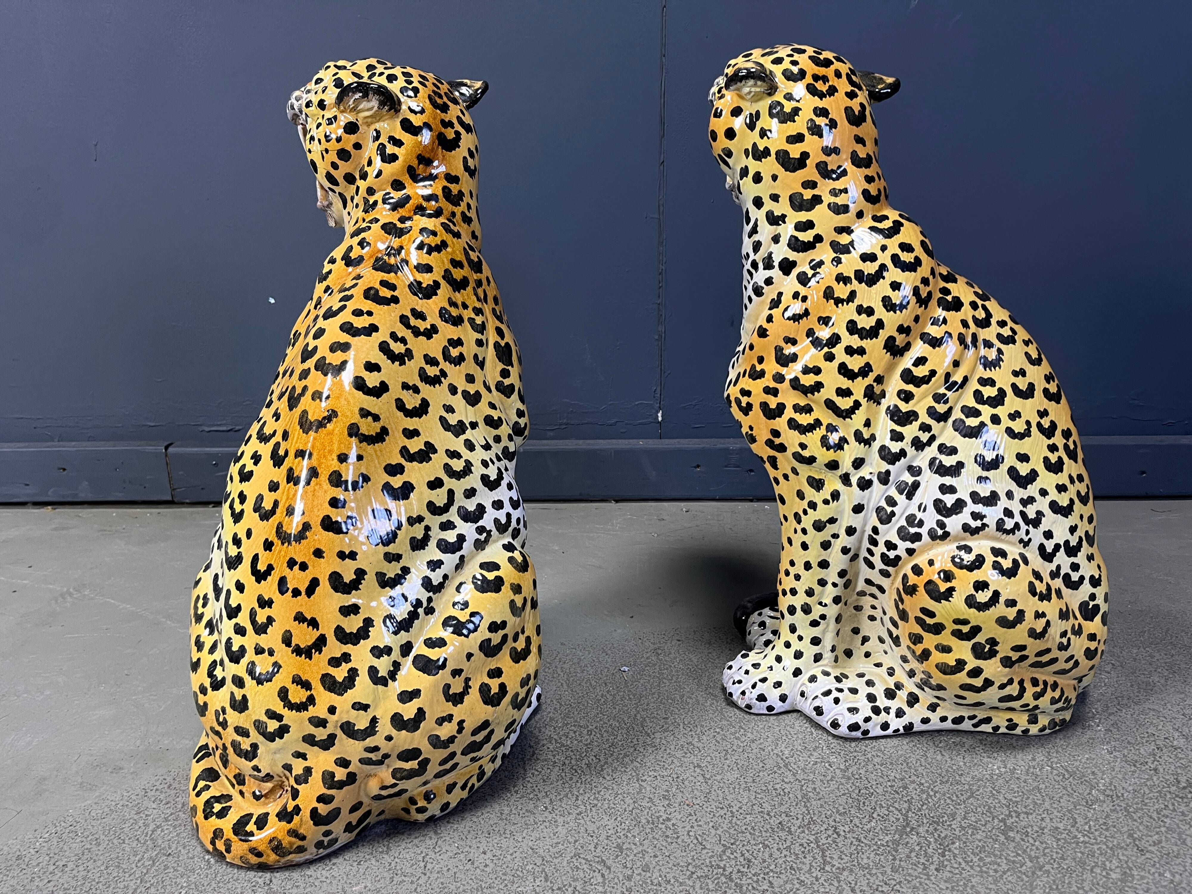 Pair of glazed terracotta leopard figures, Italian, 1960s.