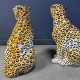 Pair of glazed terracotta leopard figures, Italian, 1960s.