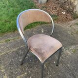 Chair in beige velvet and chrome, curved shape, vintage 1950