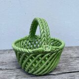 Basket dish in green woven earthenware / old ceramic