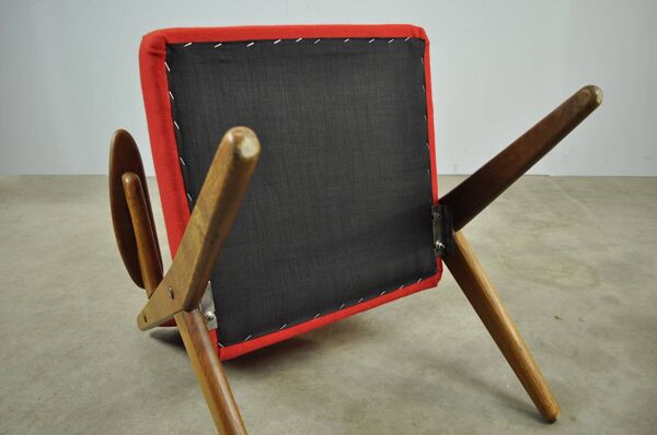 Fauteuil à bras en ciseaux vintage danois classique par Arne Hovmand Olsen en chêne, années 1960.