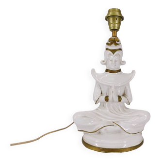 Grand pied de lampe d'un bouddha porcelaine 1950