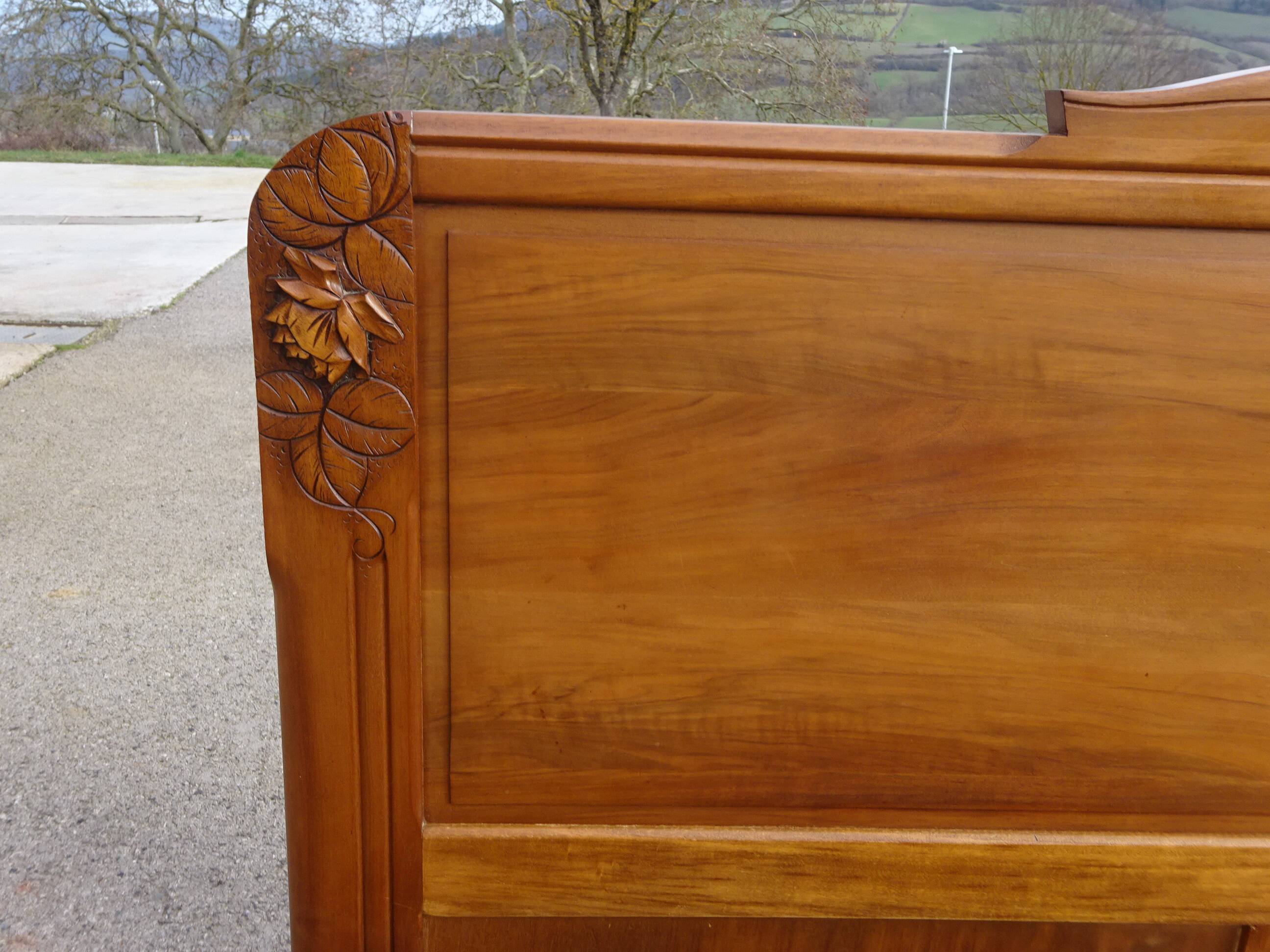 Art Deco walnut bed for 140/190cm base