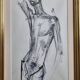 Charcoal study of a male nude, attributed to Maurice de Bus, gilded frame, 21 x 36 cm