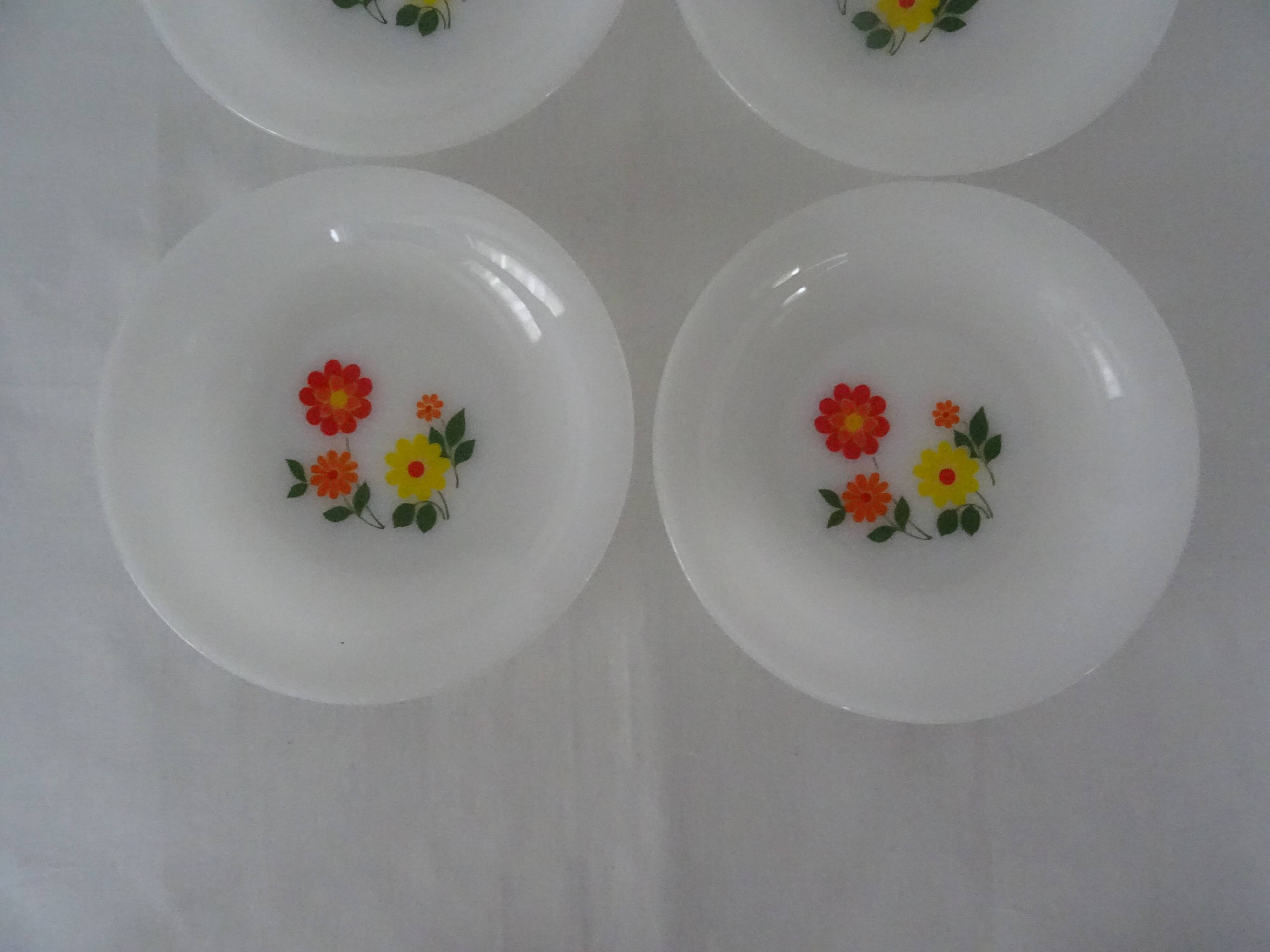 6 plates flowers orange yellow crown arcopal vintage