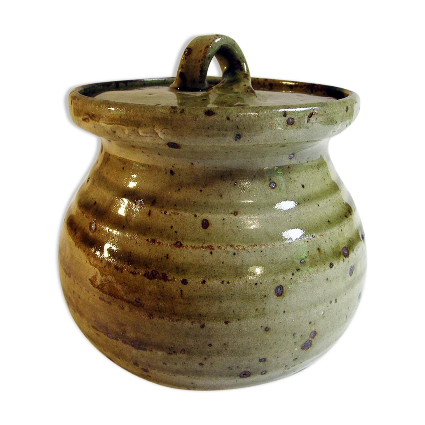 Speckled sandstone pot with lid