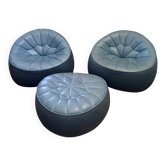 Ottoman Ensemble Cinna — 2 armchairs + leather pouf — Noé Duchaufour-L.