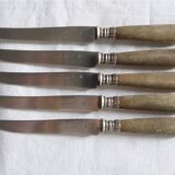 5 anciens couteaux à fruit, lame en argent, sabatier