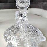 Pair of hand candlesticks/glassware from Portieux/Vallerysthal. In molded glass. Zoomorphic form of turtle carrying a griffin on its back.