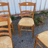Set of 6 wooden and straw chairs