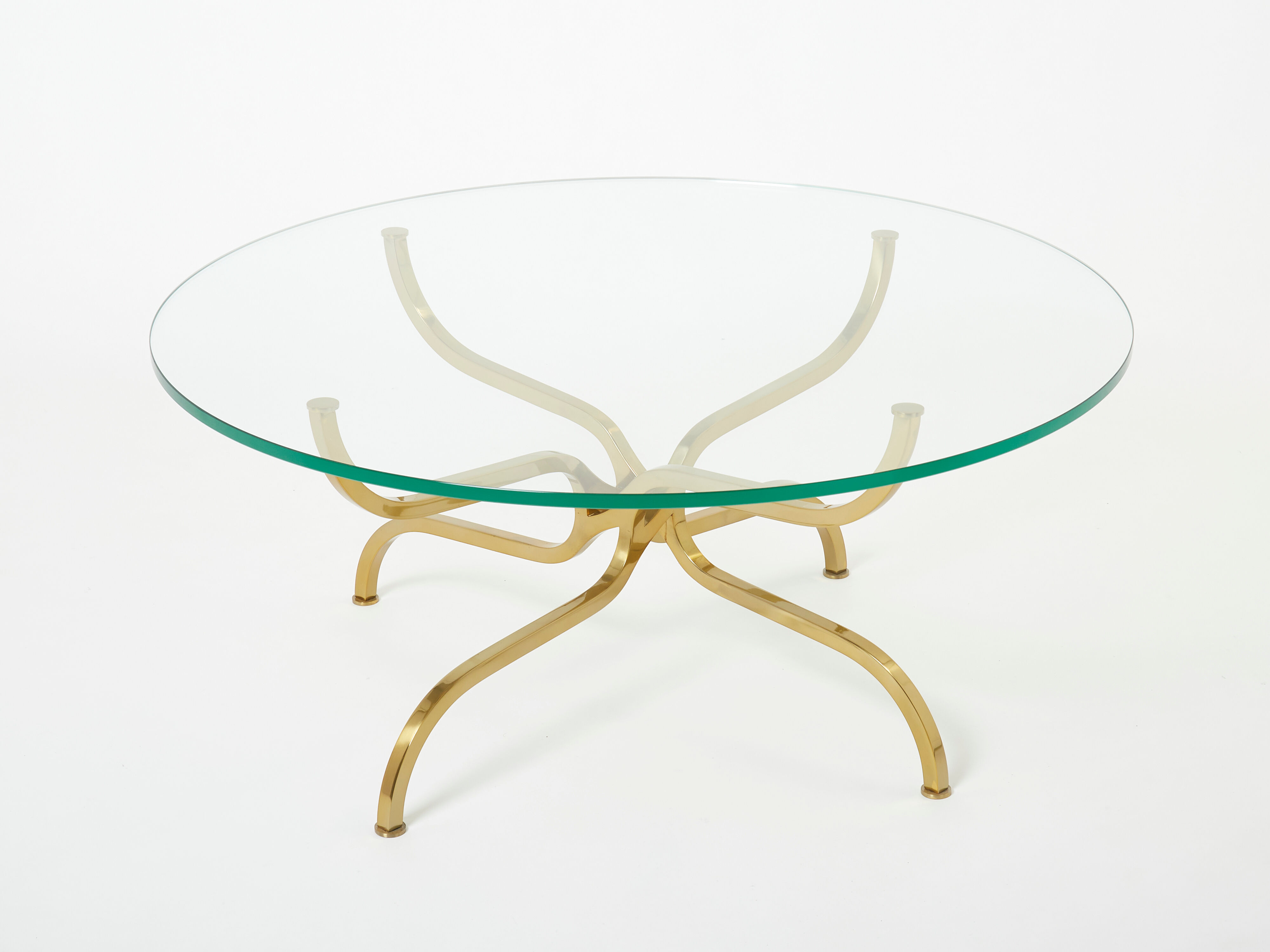 Table basse laiton doré verre de Georges Geffroy vers 1960