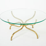 Table basse laiton doré verre de Georges Geffroy vers 1960