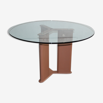 Table ronde Matteo Grassi cuir et verre