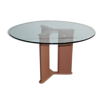 Roundtable Matteo Grassi, leather and glass