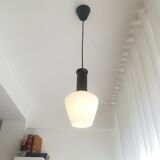 Vintage 1960s white opal glass hanging lamp mid-century modern