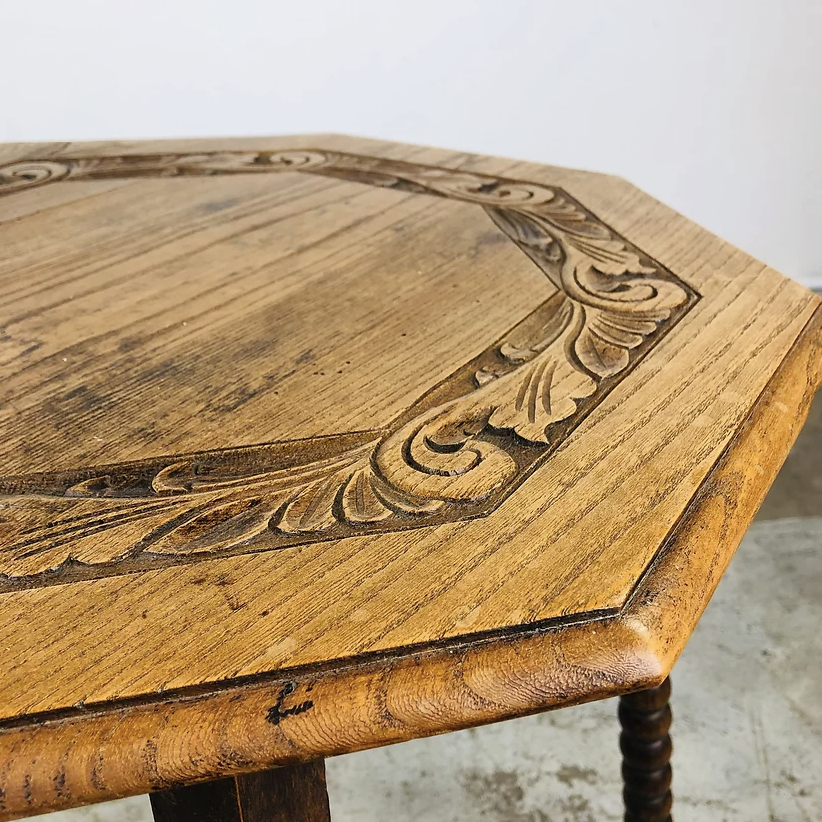 Antique wood carving table with 8 sides