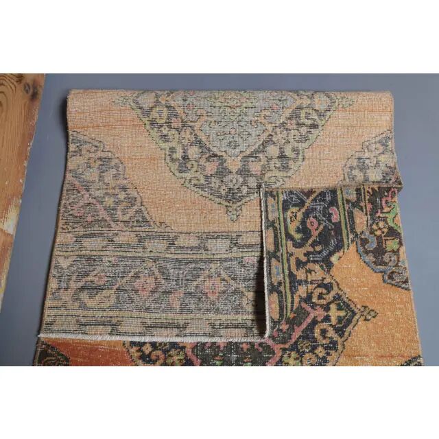 Vintage Turkish Oushak Handmade Wool Cotton Orange Runner Rug 90x373