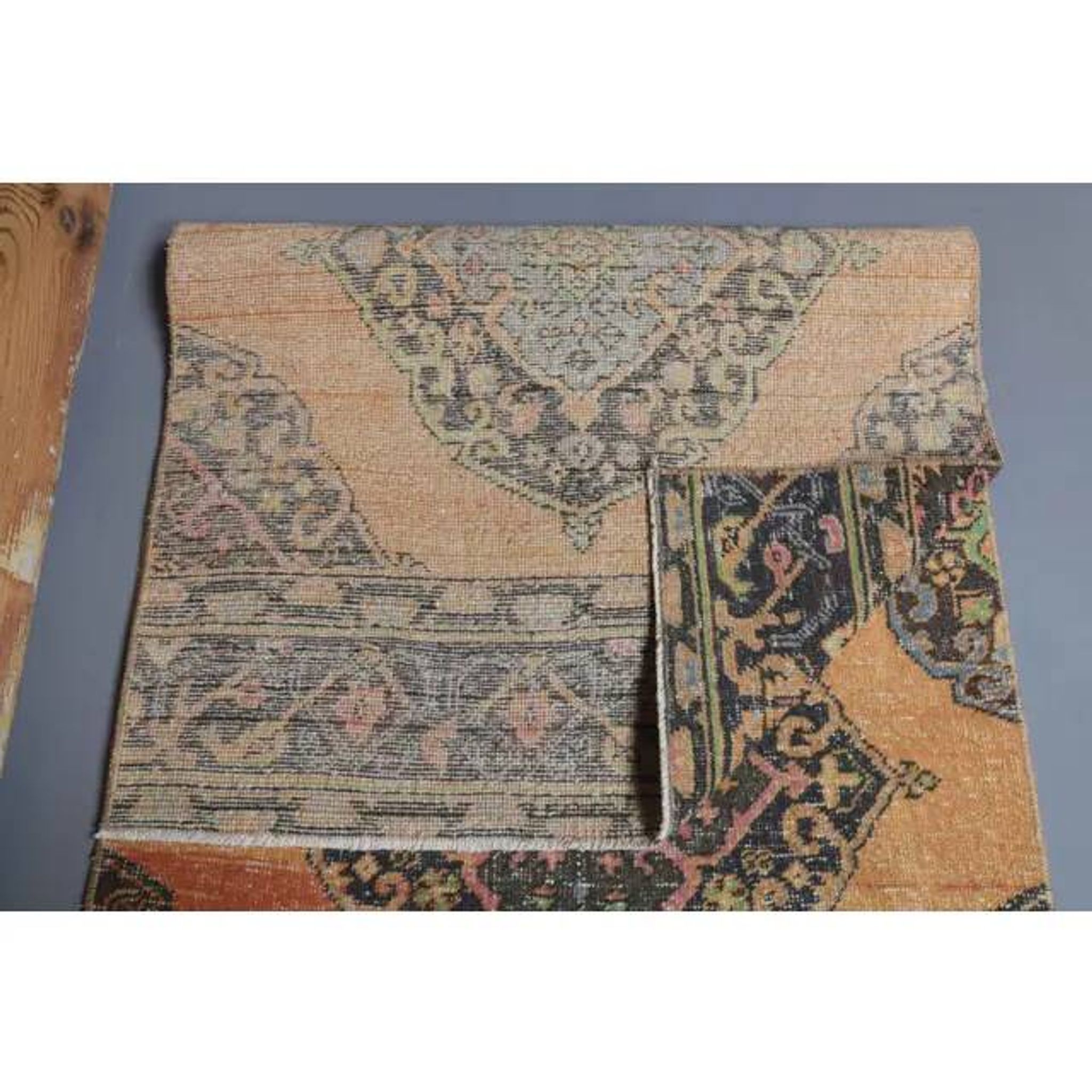 Vintage Turkish Oushak Handmade Wool Cotton Orange Runner Rug 90x373